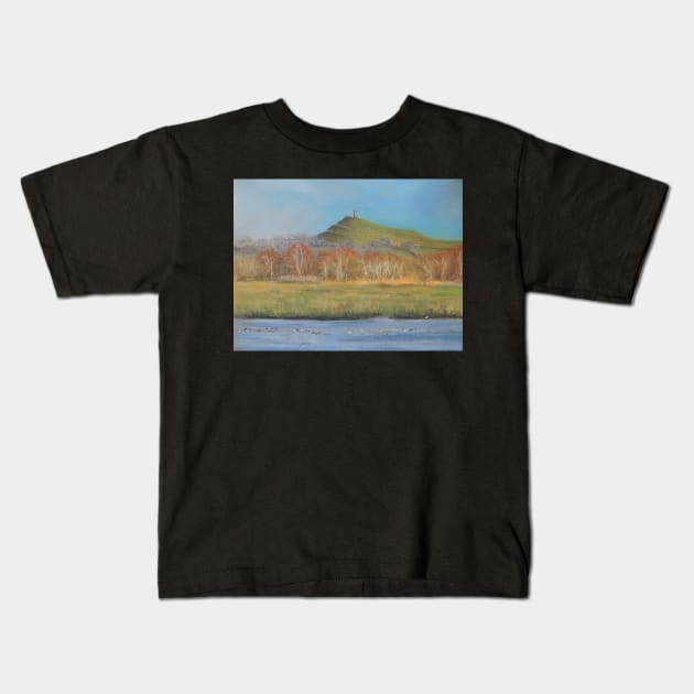 Glastonbury Tor In Autumn Kids T-Shirt by AlexaZari